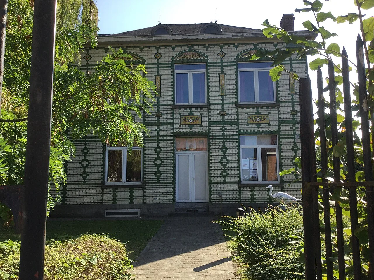 The patterned facade of a historic villa in Zandvoorde, Ostend.