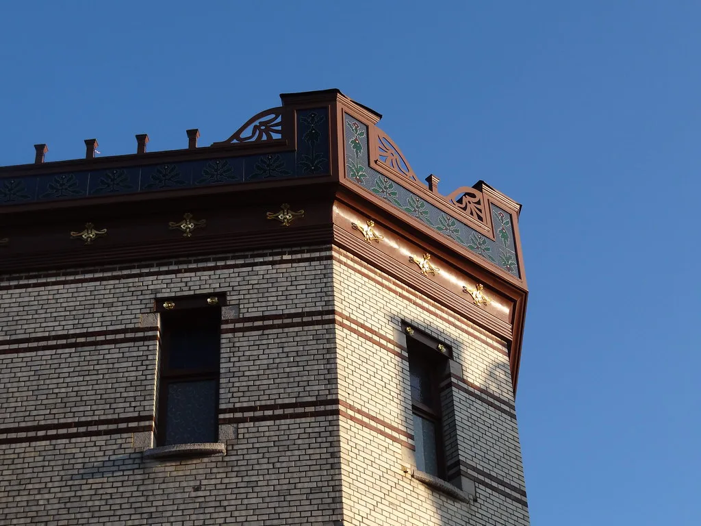 A corner turret on a house in Zurenborg, Antwerp.